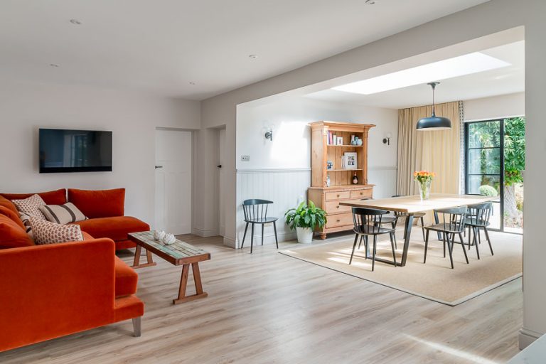 Interiors photography of open plan dining room Interiors photography of open plan living area