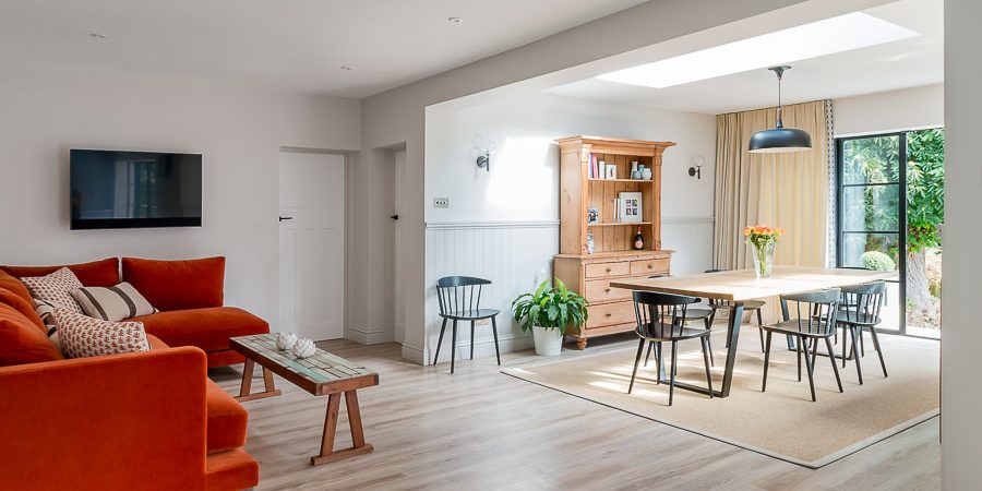 Interiors photography of open plan dining room Interiors photography of open plan living area