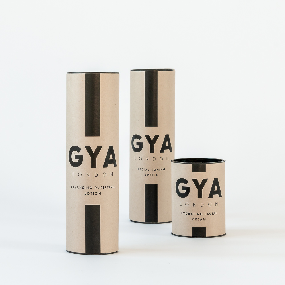 Product photography of different size packaging for GYA skin products