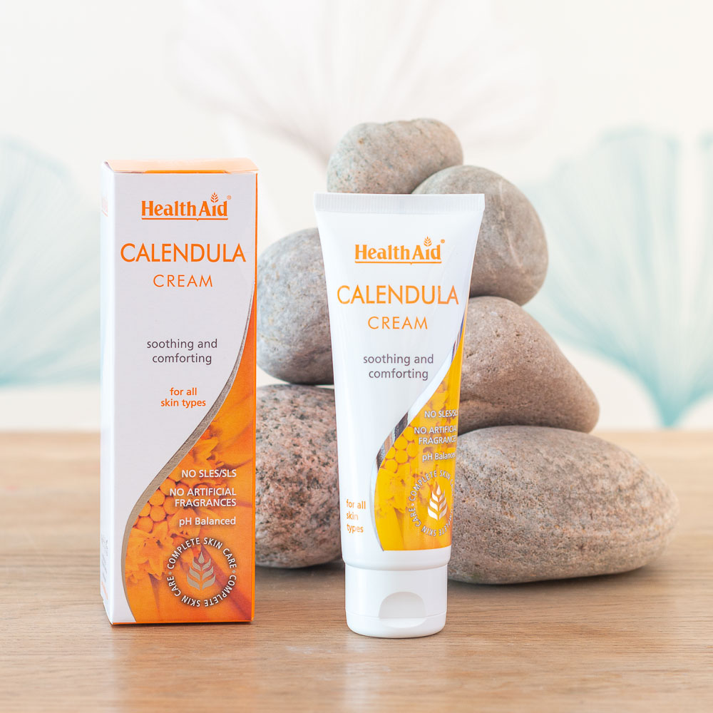 Product photography of calendula cream and box
