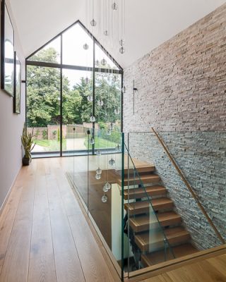 Property photography of new build house for GT Osborne Builders-145(400x500) Interior photo of apex window and wooden stairs