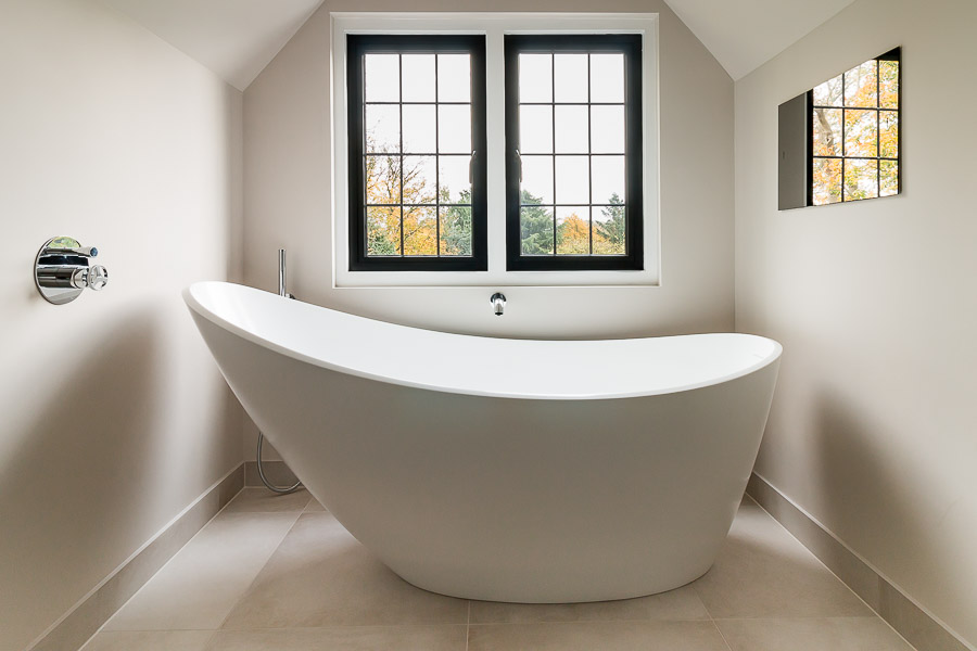 Bathroom photography for The Bromley Bathroom Company_Chislehurst 33 Landscape photo of stand alone bath in elegant bathroom